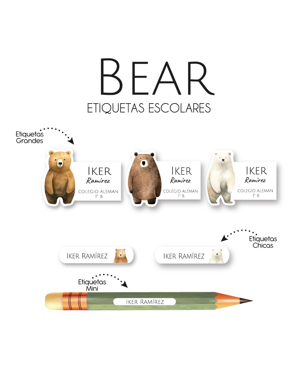 Escuela Adheribles Bear-Etiquetas Para Escuela