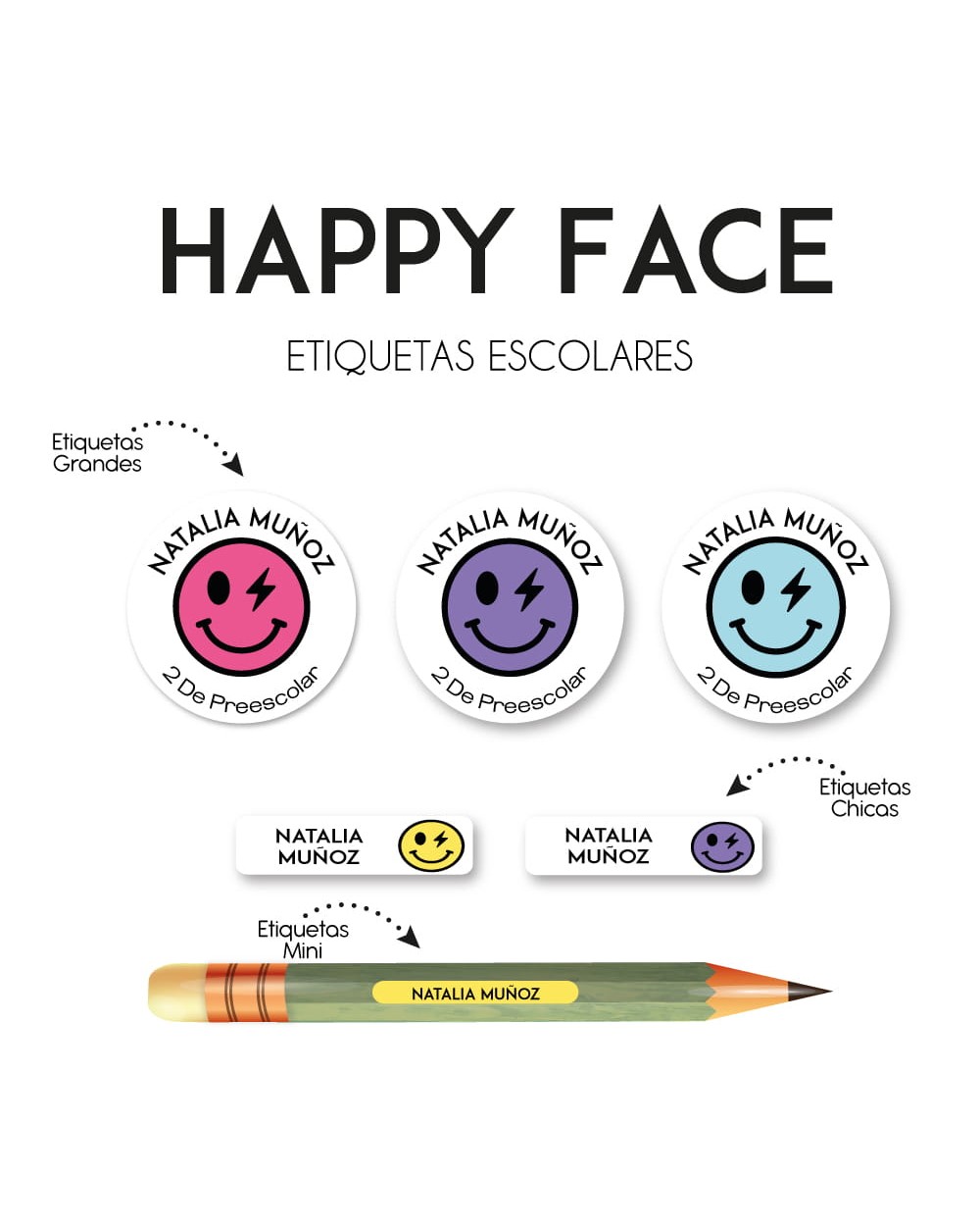 Escuela Adheribles Happy Face-Etiquetas Para Escuela Escuela Adheribles Happy Face-Etiquetas Para Escuela