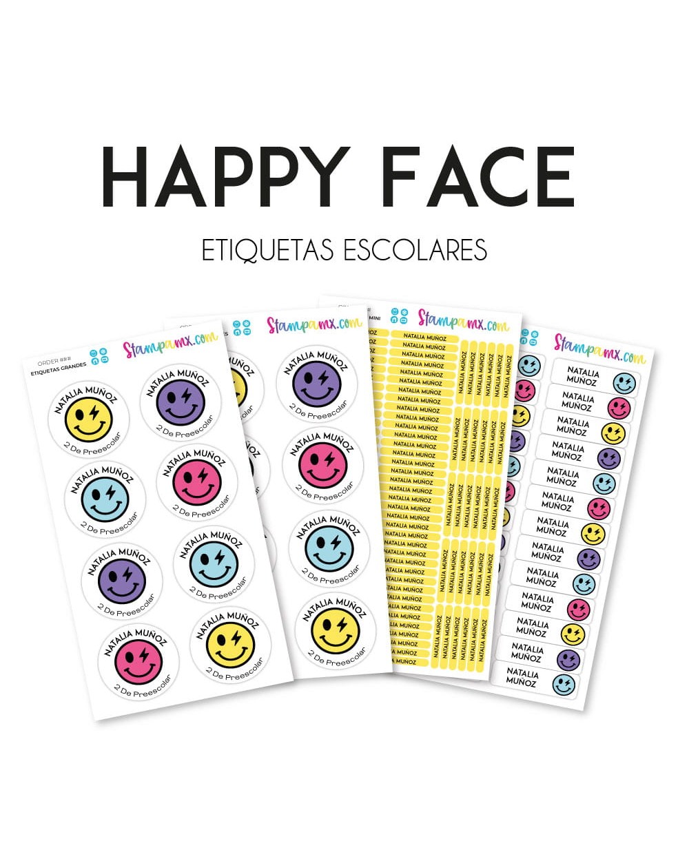 Escuela Adheribles Happy Face-Etiquetas Para Escuela Escuela Adheribles Happy Face-Etiquetas Para Escuela
