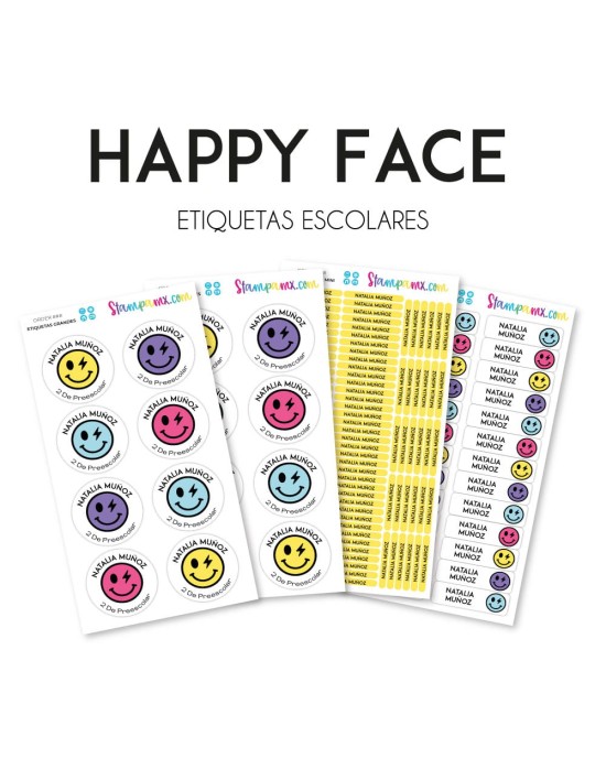 Escuela Adheribles Happy Face-Etiquetas Para Escuela