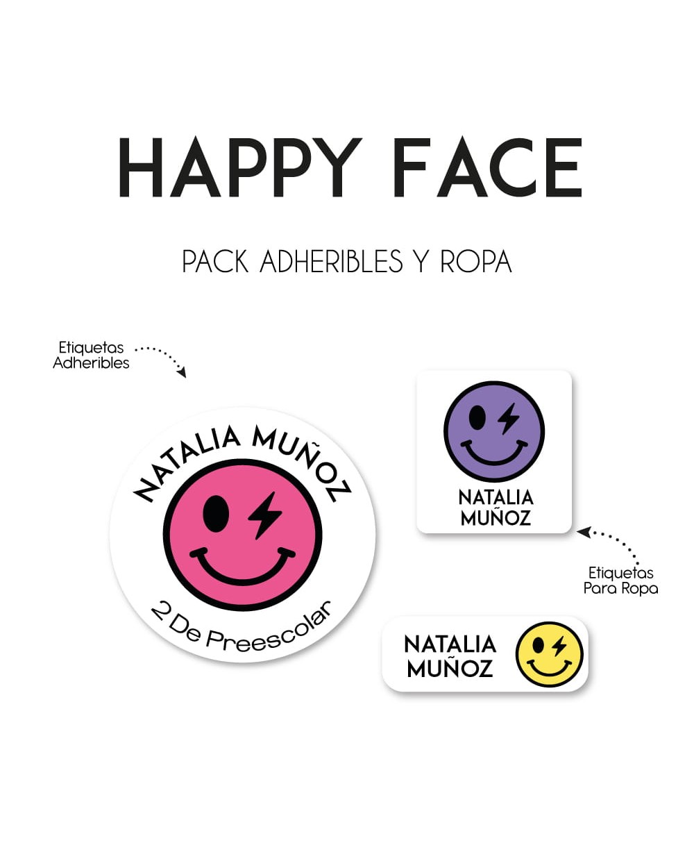 Pack Ropa y Escuela Happy Face | Pack Ropa y Adheribles Pack Ropa y Escuela Happy Face | Pack Ropa y Adheribles