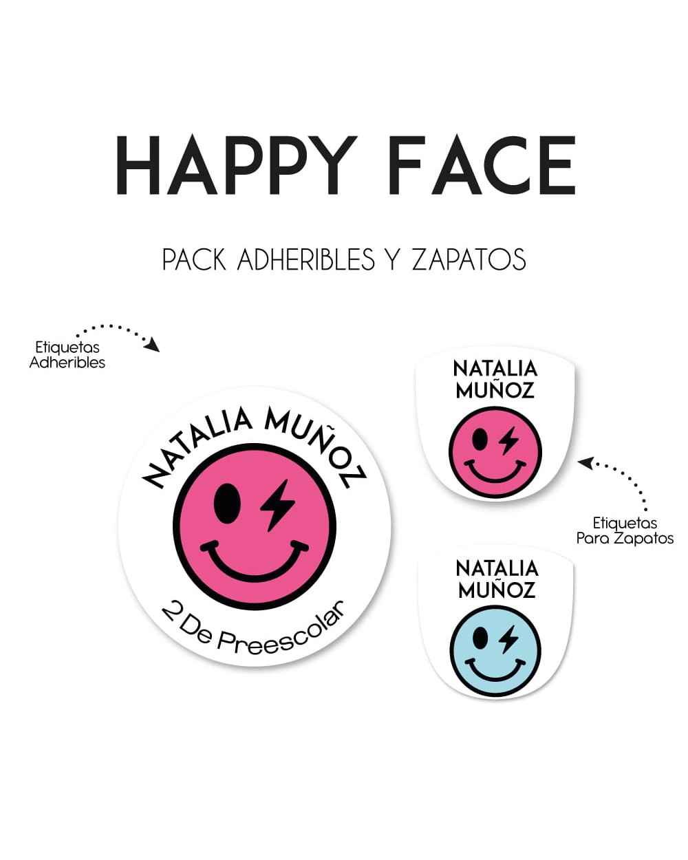 Pack Escuela y Zapatos Happy Face | Pack Adheribles y Zapatos Pack Escuela y Zapatos Happy Face | Pack Adheribles y Zapatos