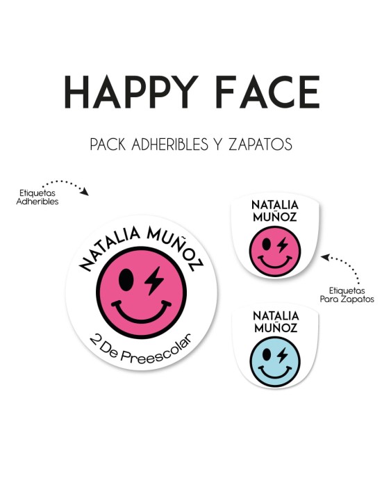 Pack Escuela y Zapatos Happy Face | Pack Adheribles y Zapatos