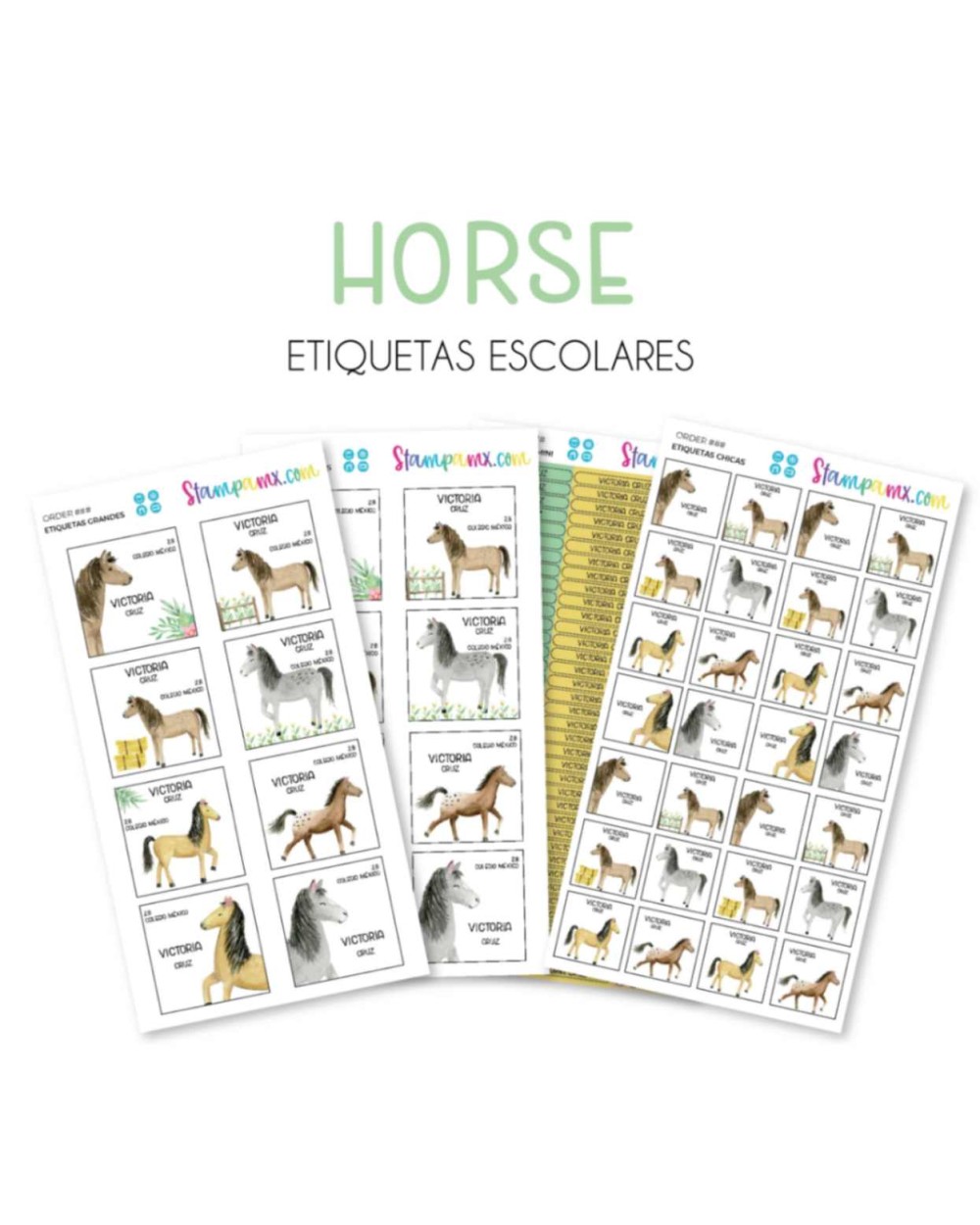 Escuela Adheribles Horses-Etiquetas Para Escuela