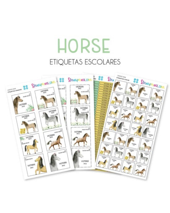Escuela Adheribles Horses-Etiquetas Para Escuela