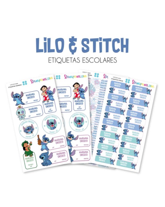 Escuela Adheribles Lilo Stitch-Etiquetas Para Escuela