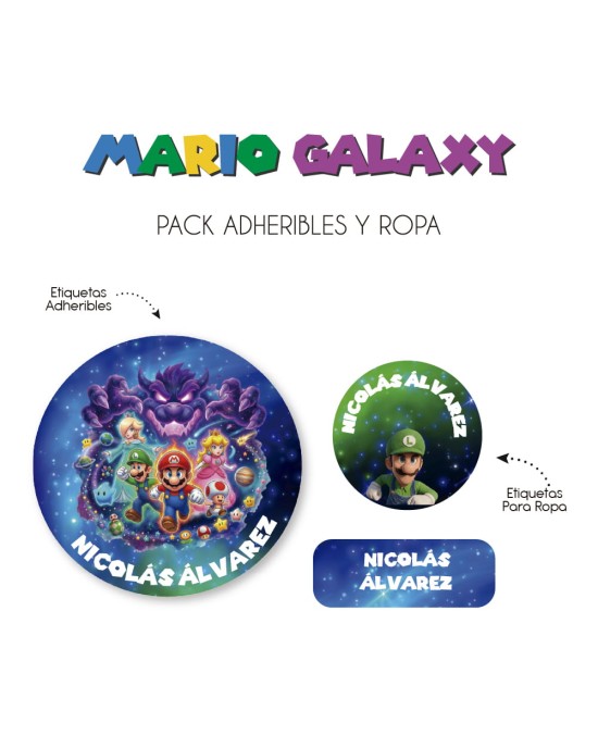 Pack Ropa y Escuela Mario Galaxy | Pack Ropa y Adheribles Pack Ropa y Escuela Mario Galaxy | Pack Ropa y Adheribles