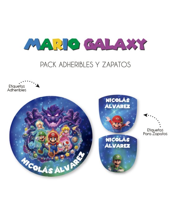 Pack Escuela y Zapatos Mario Galaxy | Pack Adheribles y Zapatos Pack Escuela y Zapatos Mario Galaxy | Pack Adheribles y Zapatos