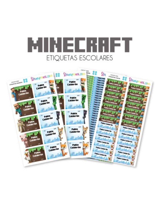 Escuela Adheribles Minecraft-Etiquetas Para Escuela