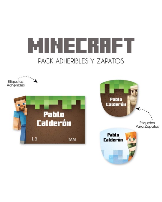 Pack Escuela y Zapatos Minecraft| Pack Adheribles y Zapatos