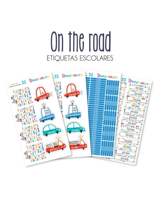 Escuela Adheribles On the Road-Etiquetas Para Escuela