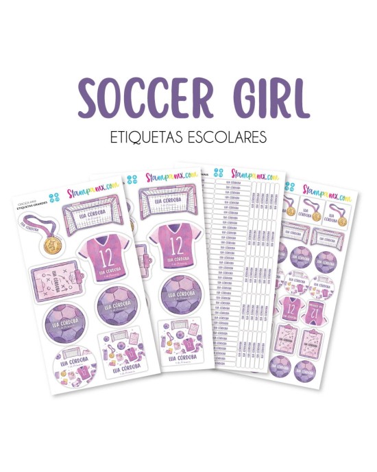 Escuela Adheribles Soccer Girl - Etiquetas Para Escuela