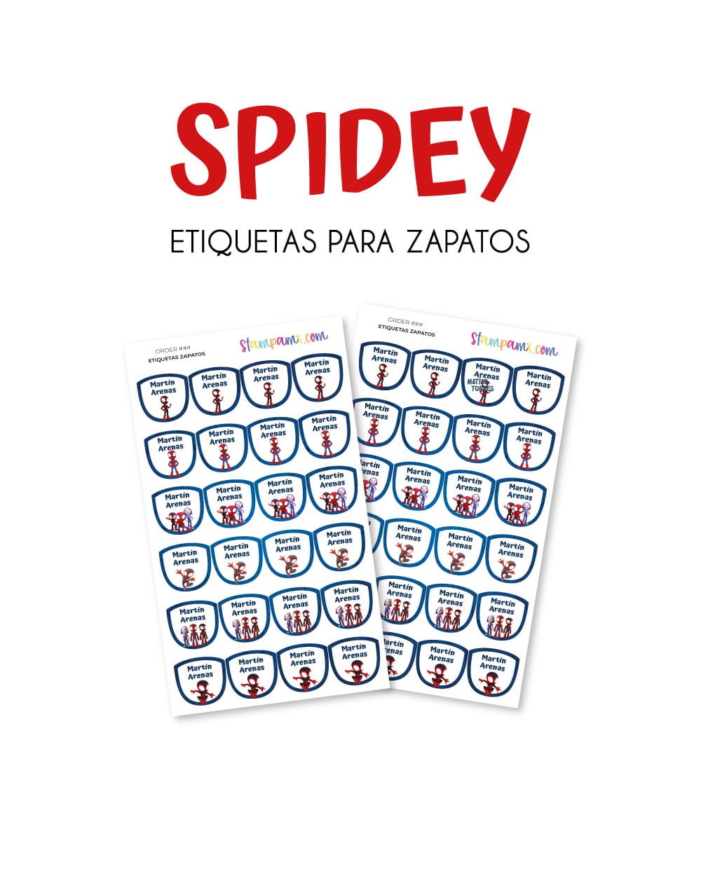 Paquete de etiquetas para Zapato Spidey Paquete de etiquetas para Zapato Spidey