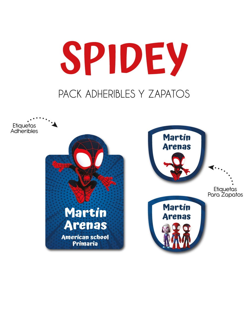 Pack Escuela y Zapatos Spidey | Pack Adheribles y Zapatos Pack Escuela y Zapatos Spidey | Pack Adheribles y Zapatos