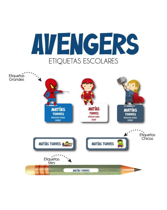 Escuela Adheribles Avengers-Etiquetas Para Escuela