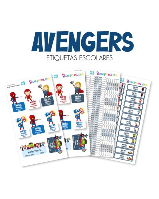 Escuela Adheribles Avengers-Etiquetas Para Escuela