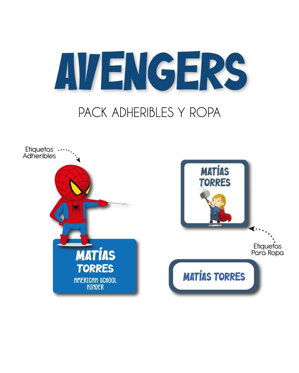 Pack Ropa y Escuela Avengers | Pack Ropa y Adheribles Pack Ropa y Escuela Avengers | Pack Ropa y Adheribles