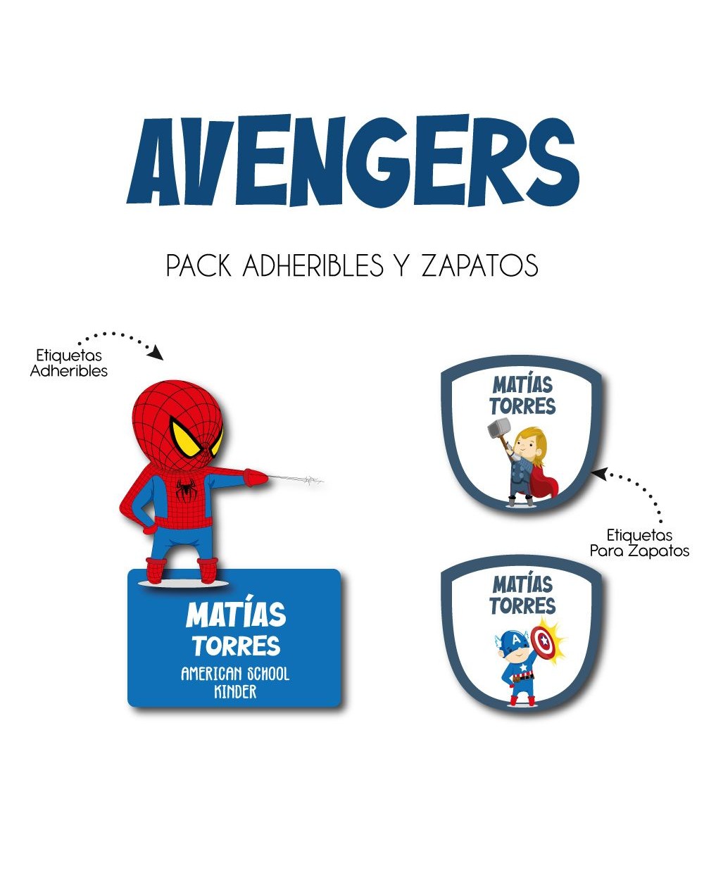 Pack Escuela y Zapatos Avengers | Pack Adheribles y Zapatos Pack Escuela y Zapatos Avengers | Pack Adheribles y Zapatos