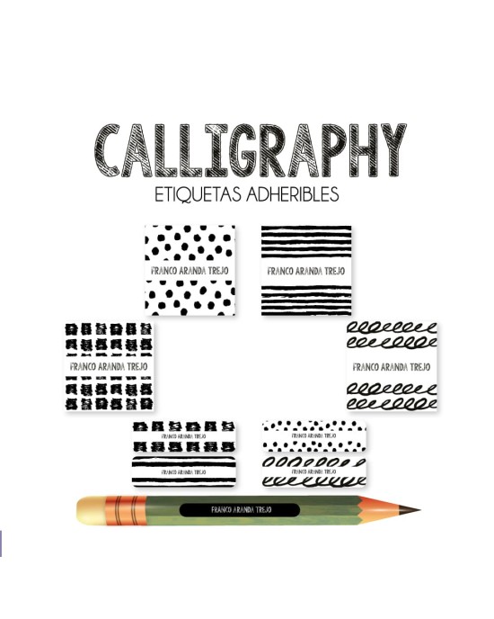 Escuela Adheribles Calligraphy-Etiquetas Para Escuela