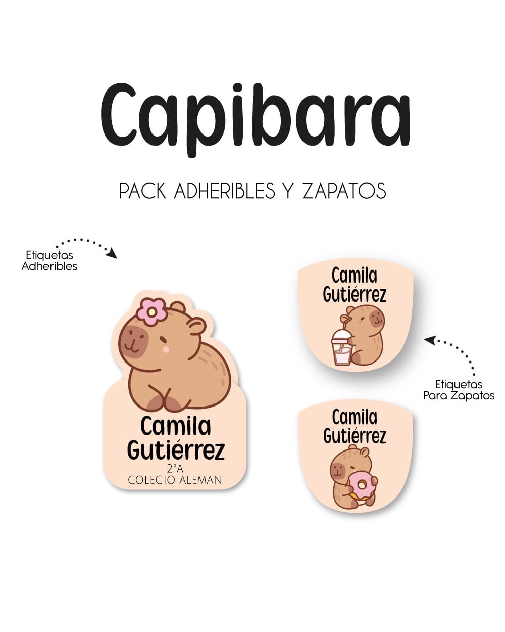Pack Escuela y Zapatos Capibara | Pack Adheribles y Zapatos Pack Escuela y Zapatos Capibara | Pack Adheribles y Zapatos