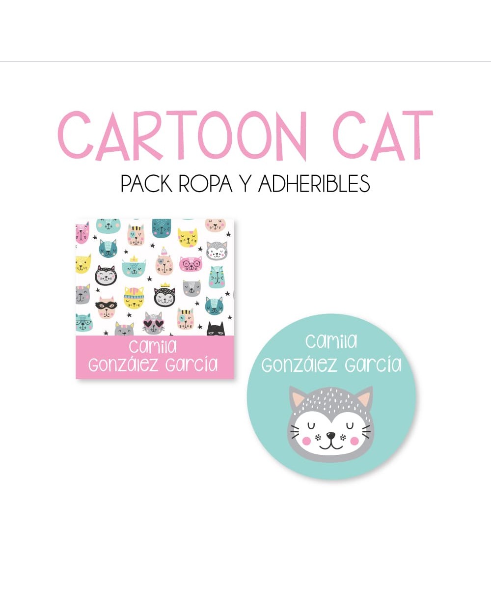Pack Ropa y Escuela Cartoon Cat | Pack Ropa y Adheribles Pack Ropa y Escuela Cartoon Cat | Pack Ropa y Adheribles