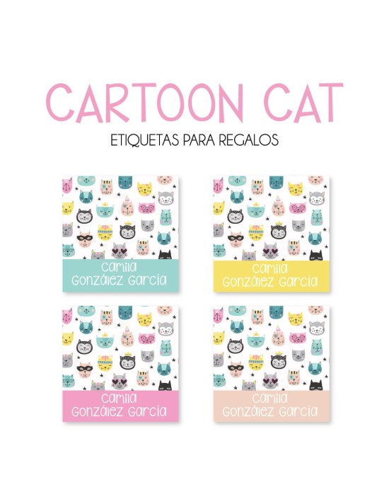 Paquete de etiquetas para Regalo Cartoon Cat - Etiquetas Para Regalos