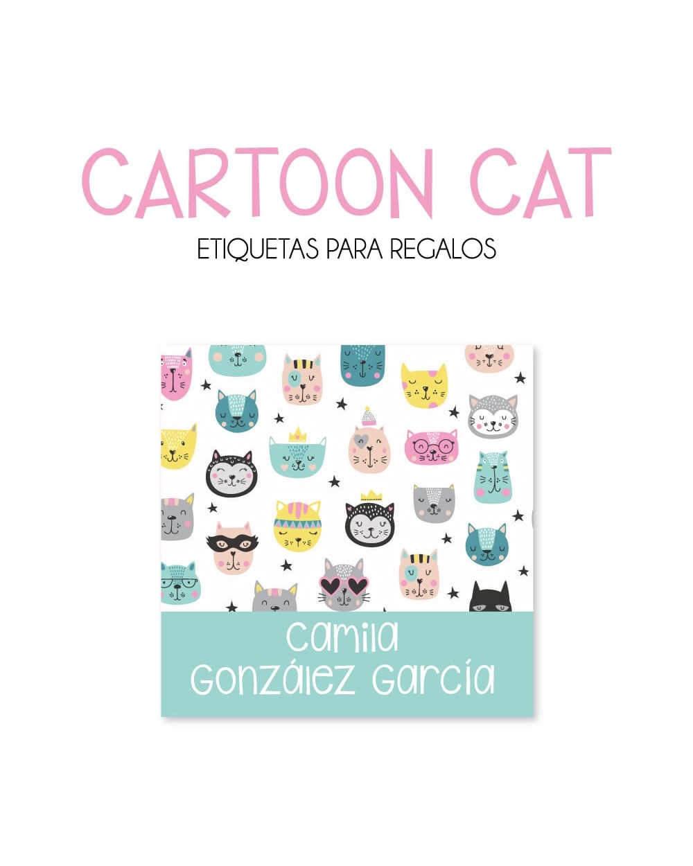 Paquete de etiquetas para Regalo Cartoon Cat - Etiquetas Para Regalos
