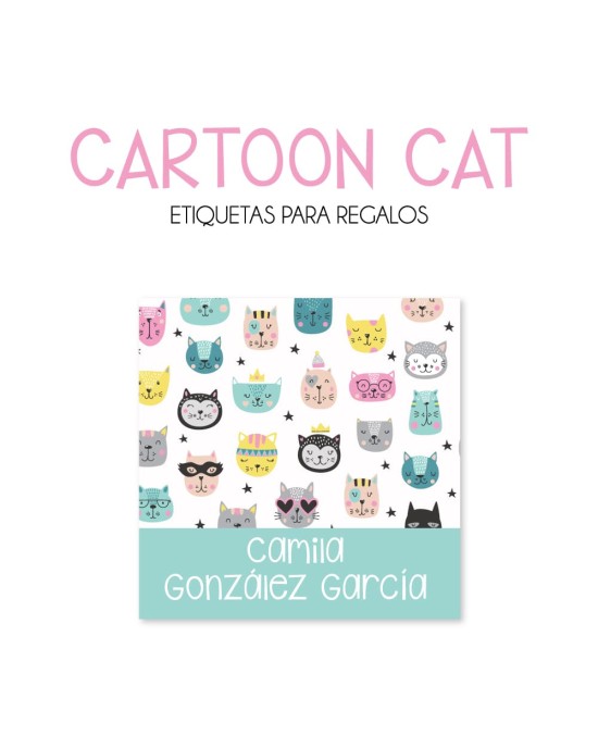 Paquete de etiquetas para Regalo Cartoon Cat - Etiquetas Para Regalos