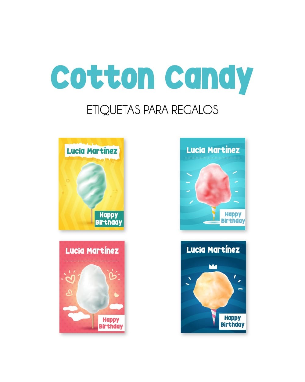 Paquete de etiquetas para Regalo Cotton Candy - Etiquetas Para Regalos Paquete de etiquetas para Regalo Cotton Candy - Etiquetas Para Regalos