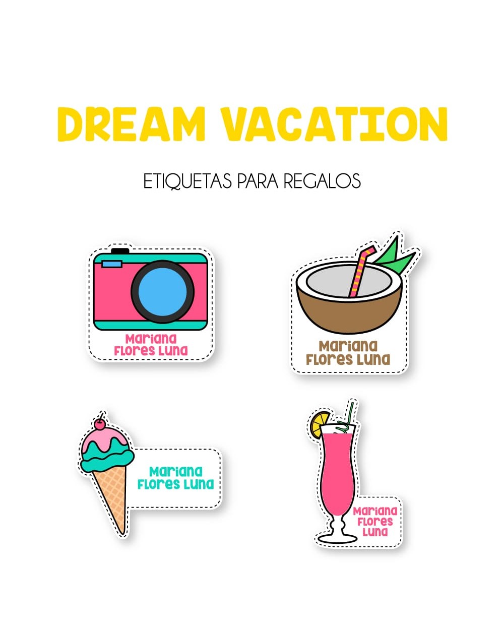Paquete de etiquetas para Regalo Dream Vacation - Etiquetas Para Regalos Paquete de etiquetas para Regalo Dream Vacation - Etiquetas Para Regalos