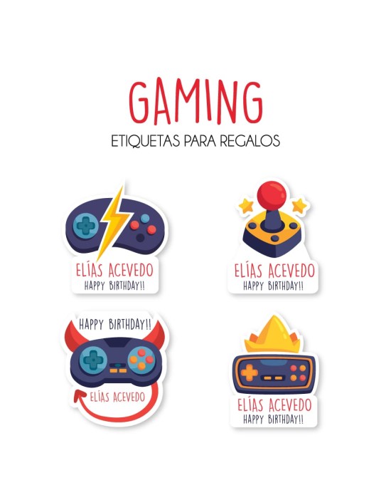 Paquete de etiquetas para Regalo Gaming - Etiquetas Para Regalos