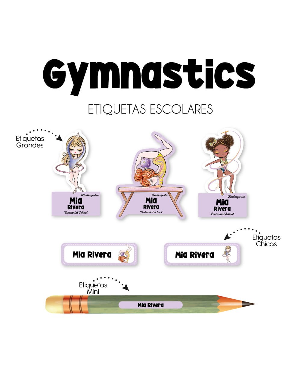 Pack Ropa y Escuela Gymnastics | Pack Etiquetas para Ropa y Adheribles Pack Ropa y Escuela Gymnastics | Pack Etiquetas para Ropa y Adheribles