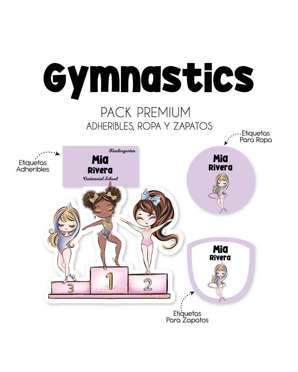 Pack Premium Ropa, Zapatos y Escuela Gymnastics | Pack Premium Etiquetas Personalizadas Pack Premium Ropa, Zapatos y Escuela Gymnastics | Pack Premium Etiquetas Personalizadas