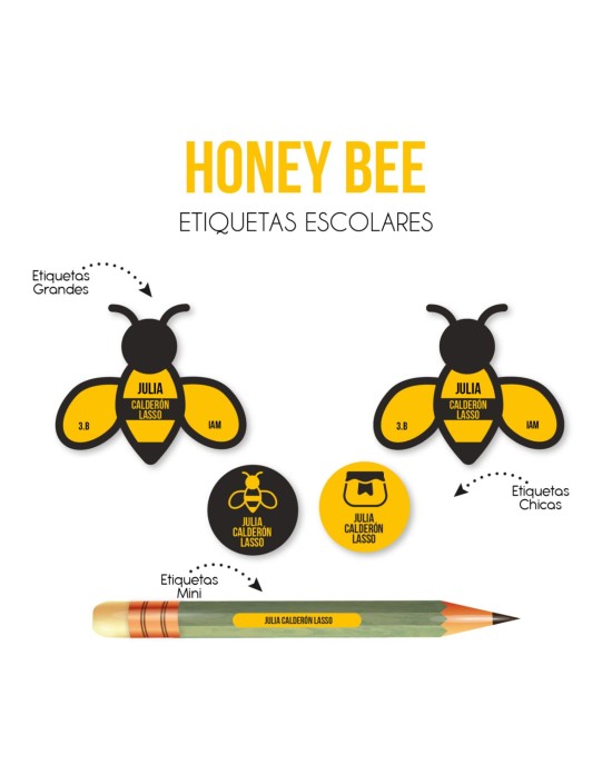 Escuela Adheribles Honey Bee-Etiquetas Para Escuela