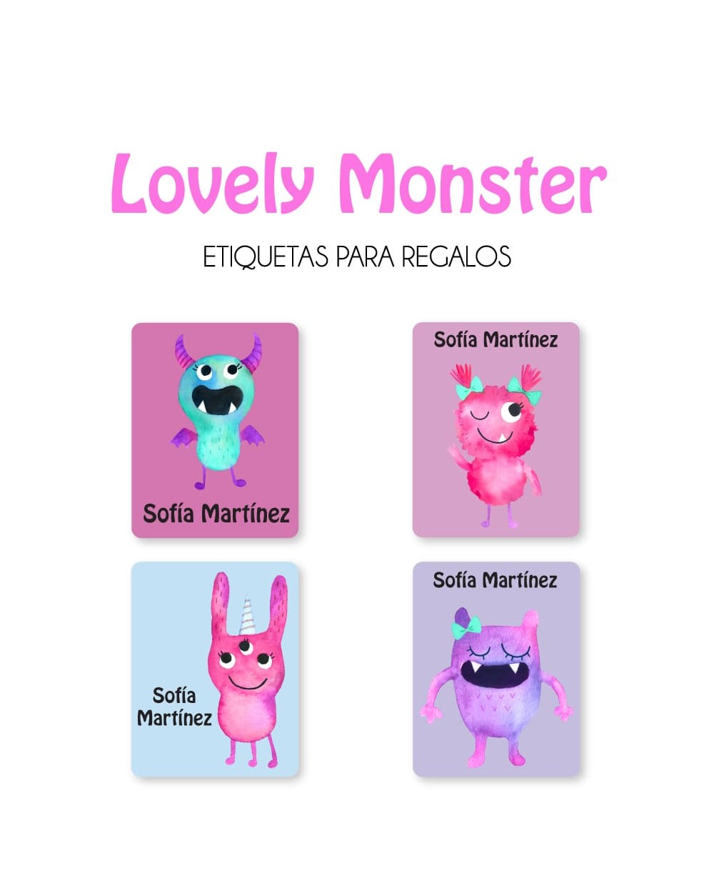 Paquete de etiquetas para Regalo Lovely Monster - Etiquetas Para Regalos Paquete de etiquetas para Regalo Lovely Monster - Etiquetas Para Regalos