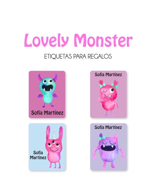 Paquete de etiquetas para Regalo Lovely Monster - Etiquetas Para Regalos