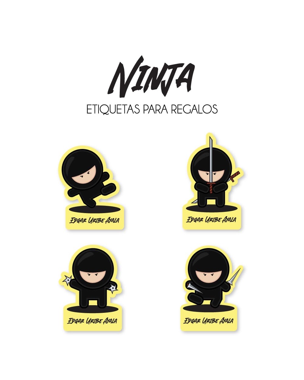 Paquete de etiquetas para Regalo Ninja - Etiquetas Para Regalos Paquete de etiquetas para Regalo Ninja - Etiquetas Para Regalos