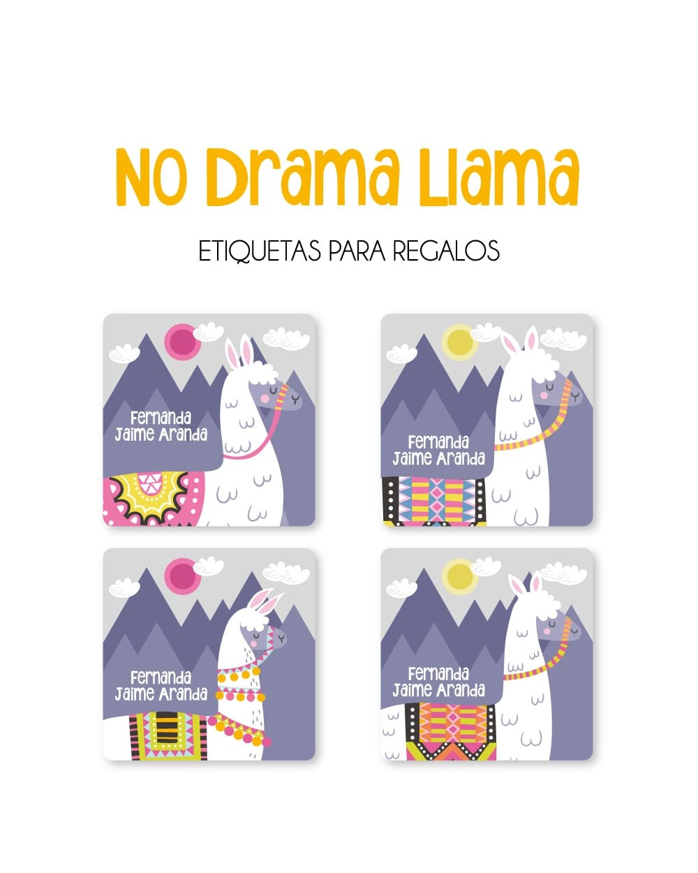 Paquete de etiquetas para Regalo No Drama Llama - Etiquetas Para Regalos