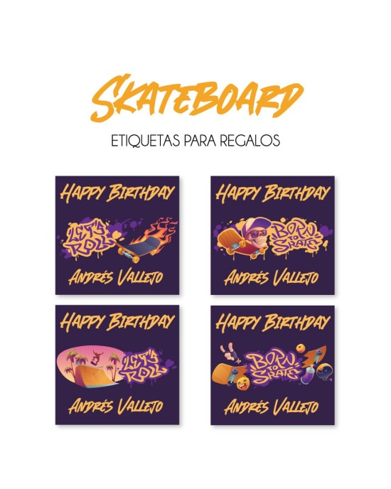 Paquete de etiquetas para Regalo Skateboard - Etiquetas Para Regalos