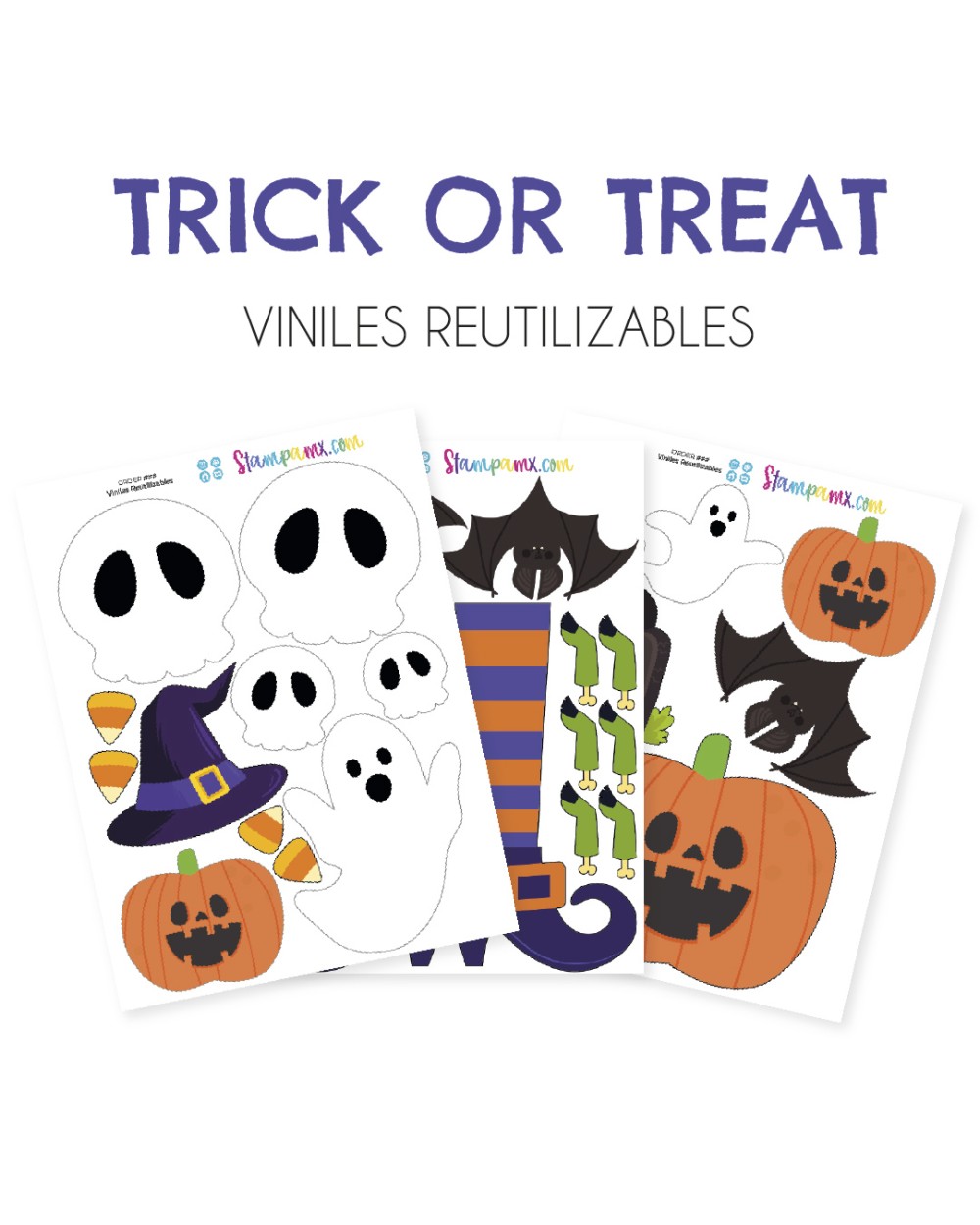 Viniles reutilizables de Halloween Viniles Trick or Treat | Etiquetas Para Halloween