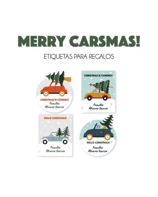 Navidad Etiquetas Merry CarsMas | Etiquetas Regalos Navidad