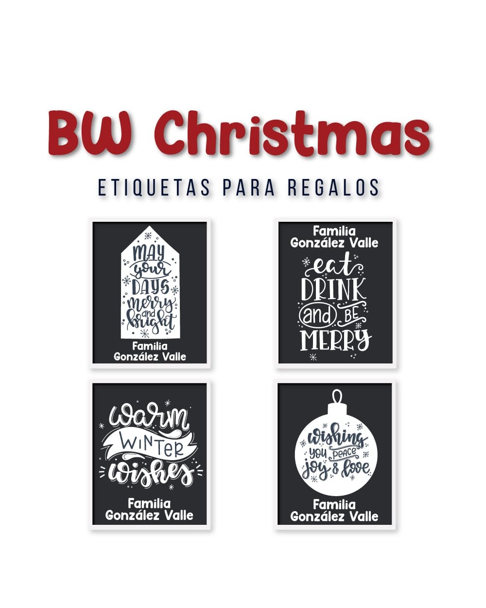 Navidad Etiquetas BW Christmas | Etiquetas Regalos Navidad Navidad Etiquetas BW Christmas | Etiquetas Regalos Navidad
