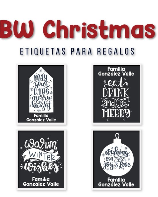 Navidad Etiquetas BW Christmas