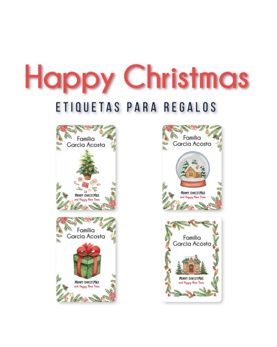 Navidad Etiquetas Happy Christmas | Etiquetas Regalos Navidad