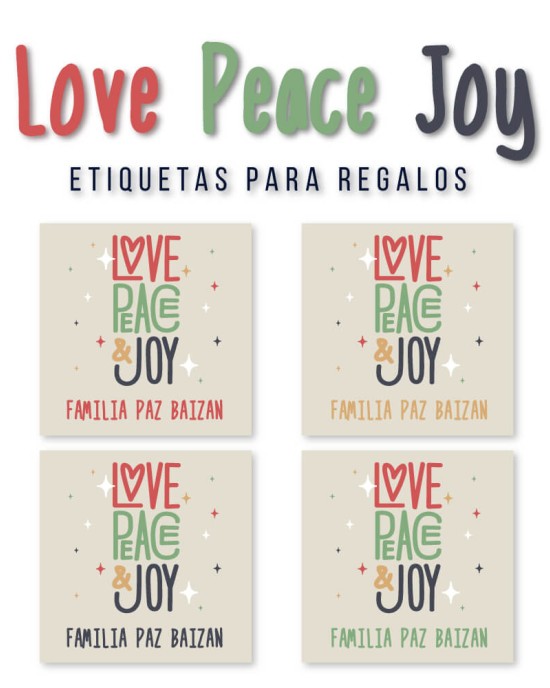 Navidad Etiquetas Love Peace Joy
