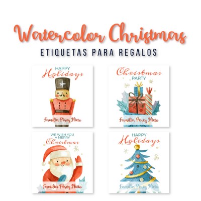 Navidad Etiquetas Watercolor Christmas