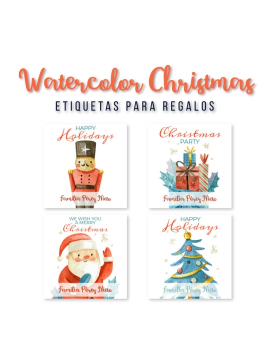 Navidad Etiquetas Watercolor Christmas | Etiquetas Regalos Navidad