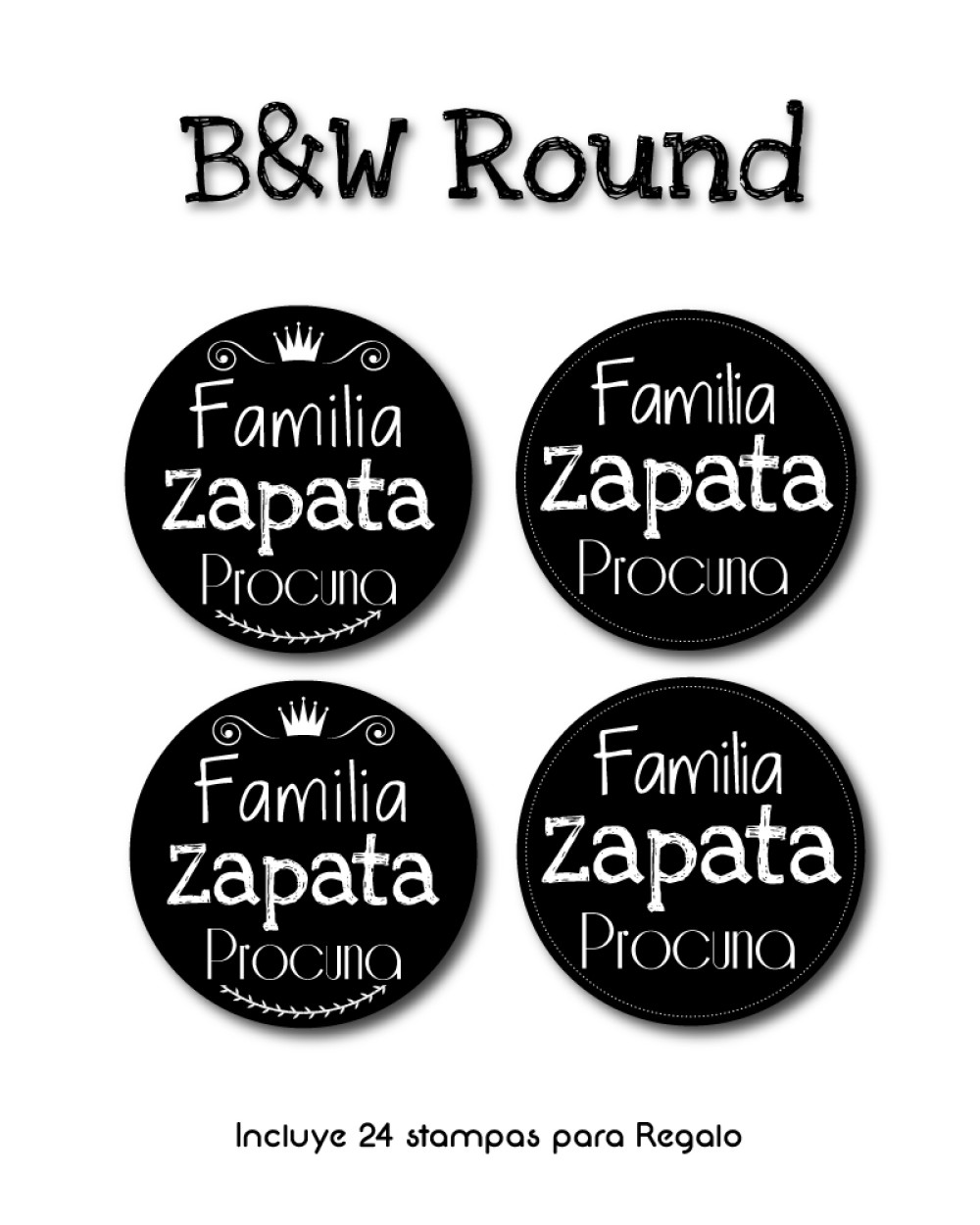 Paquete de etiquetas para Regalo B&W Round - Etiquetas Para Regalos Paquete de etiquetas para Regalo B&W Round - Etiquetas Para Regalos