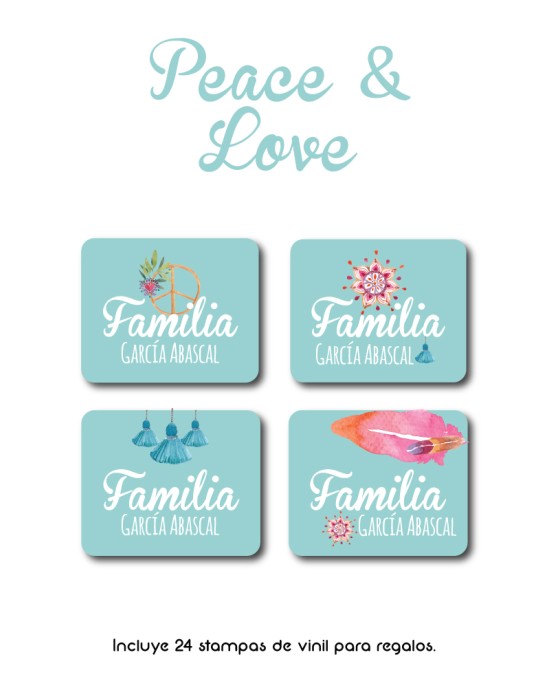 Paquete de etiquetas para Regalo Peace & Love - Etiquetas Para Regalos