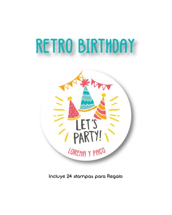 Paquete de etiquetas para Regalo Retro Birthday - Etiquetas Para Regalos